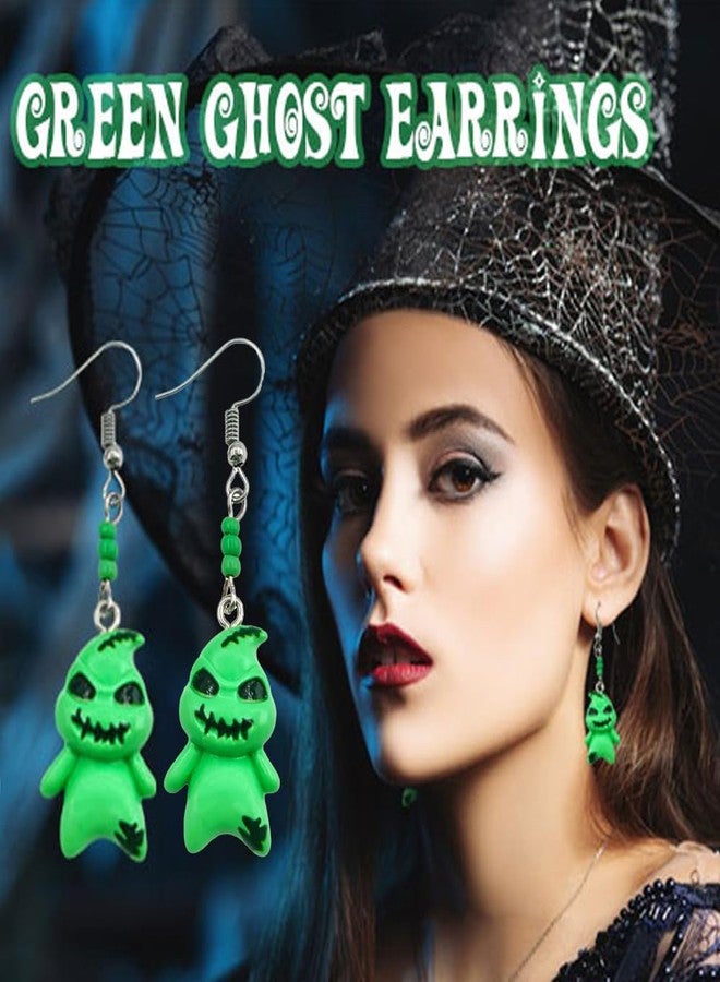 WGXIA Halloween Skull Dangle Earrings for Women WGXIA Gothic Vintage Skeleton Stud Earrings Hypoallergenic Earrings for Sensitive Ears for Girls (Spider web) (Green Ghost) - Image 4